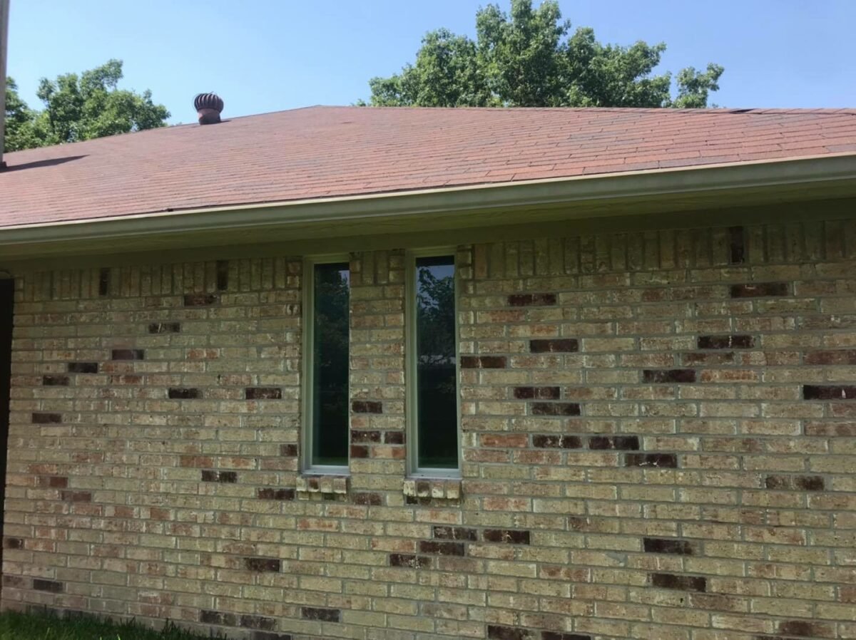 Freshly installed replacement windows on a home with vinyl siding