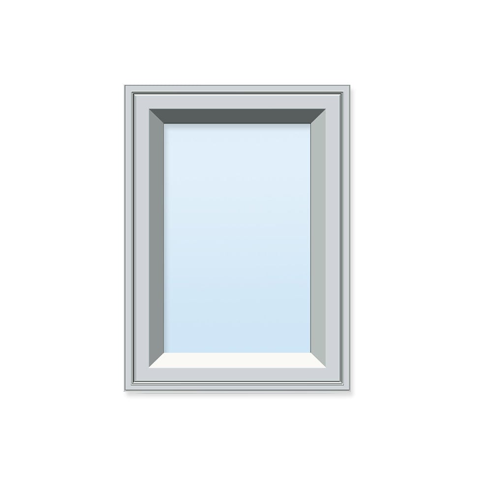 A rectangular window with a simple grey frame against a white background.