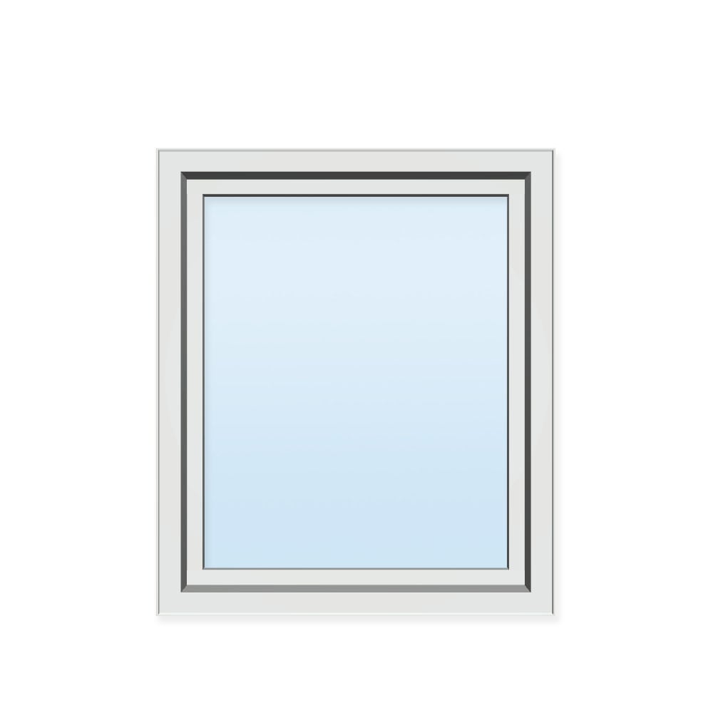A simple rectangular window with a light blue background and a white frame with black inner trim.
